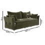 Khaki Green Velvet 3 Seater Futon Sofa Bed with Storage - Gaia 