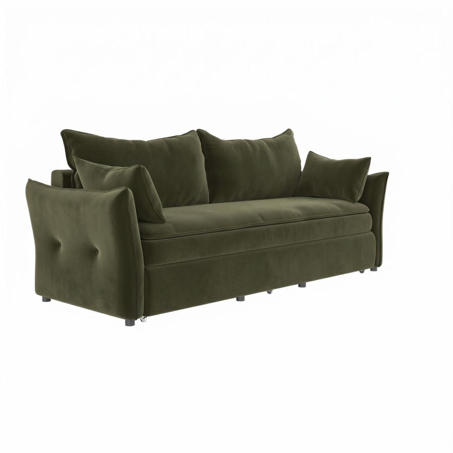 Khaki Green Velvet 3 Seater Futon Sofa Bed with Storage - Gaia 