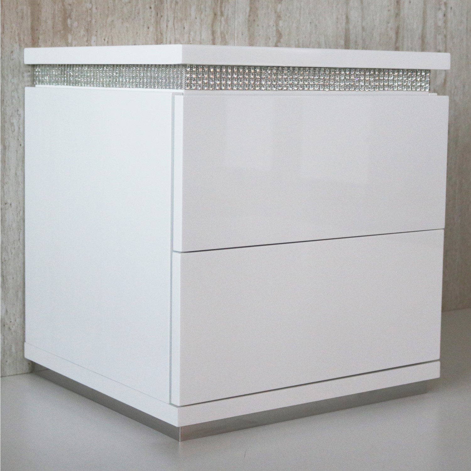 Grade A1 Gabriella White High Gloss Diamante 2 Drawer Bedside