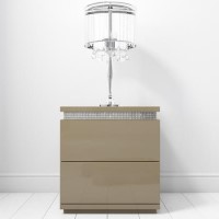 Gabriella Mink High Gloss Diamante 2 Drawer Bedside Table