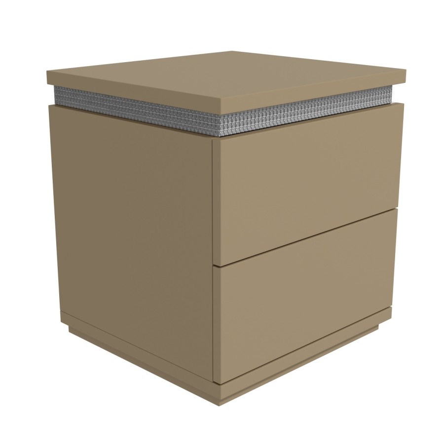 Gabriella Mink High Gloss Diamante 2 Drawer Bedside Table