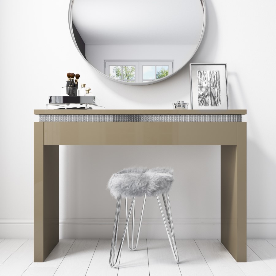Gabriella Mink High Gloss Dressing Table with Diamante Trim