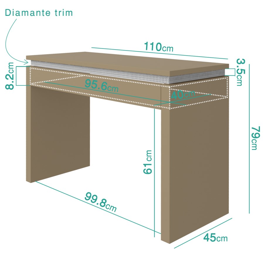 Gabriella Mink High Gloss Dressing Table with Diamante Trim