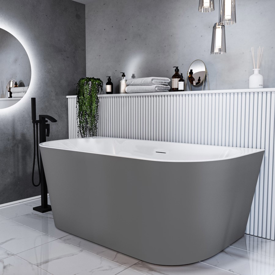 Grey Freestanding Double Ended Back to Wall Bath 1700 x 800mm - Gable