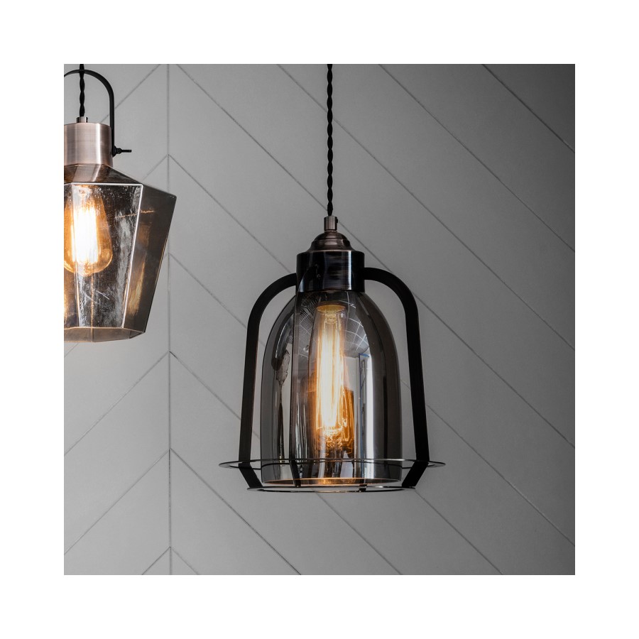 Copper Pendant Light in Glass & Steel - Aykley
