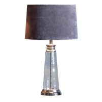 Table Lamp with Grey Velvet Shade & Hammered Glass Base - Caesaro