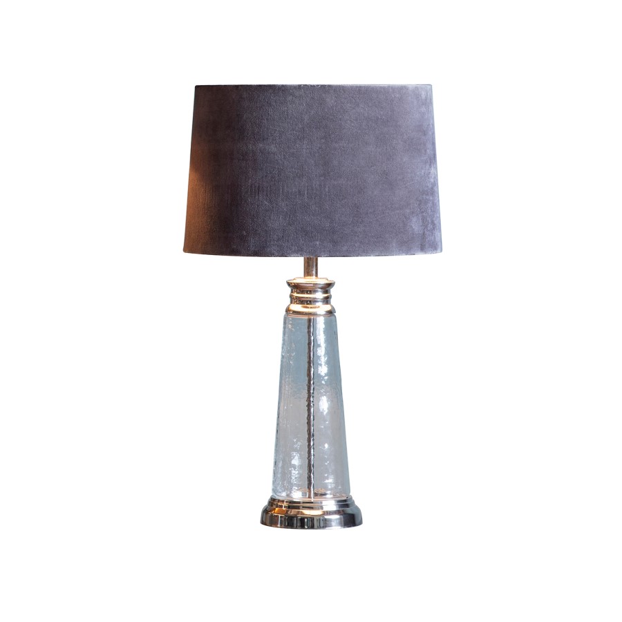 Table Lamp with Grey Velvet Shade & Hammered Glass Base - Caesaro