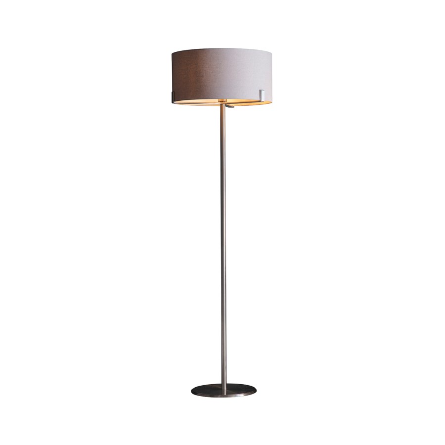 Floor Lamp with Grey Shade & Satin Nickel Base - Evelyn