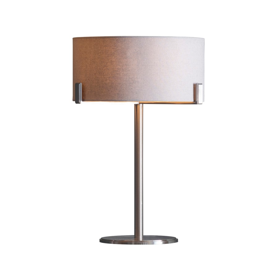 GRADE A1 - Table Lamp with Satin Nickel Base & Grey Light Shade - Evelyn