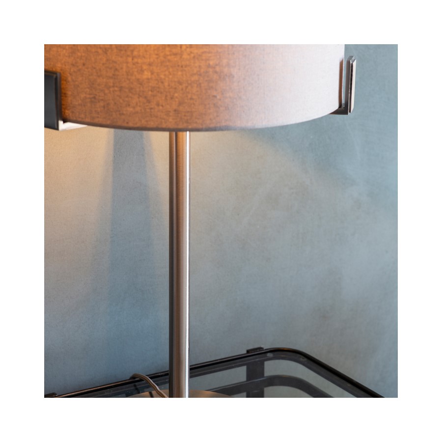 GRADE A1 - Table Lamp with Satin Nickel Base & Grey Light Shade - Evelyn