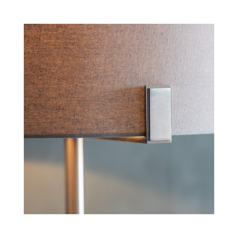 GRADE A1 - Table Lamp with Satin Nickel Base & Grey Light Shade - Evelyn