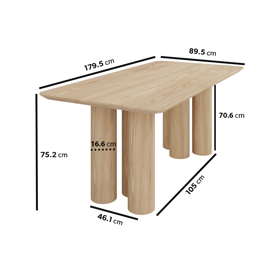 Large Oak Dining Table with Pillar Legs - Seats 4 - 6 - Gianna