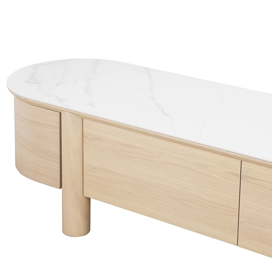 Large Oak & Marble Top TV Stand - TV's up to 85" - Gianna