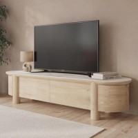 Large White Wash Curved Oak TV Unit with Marble Top - TV's up to 85" - Gianna