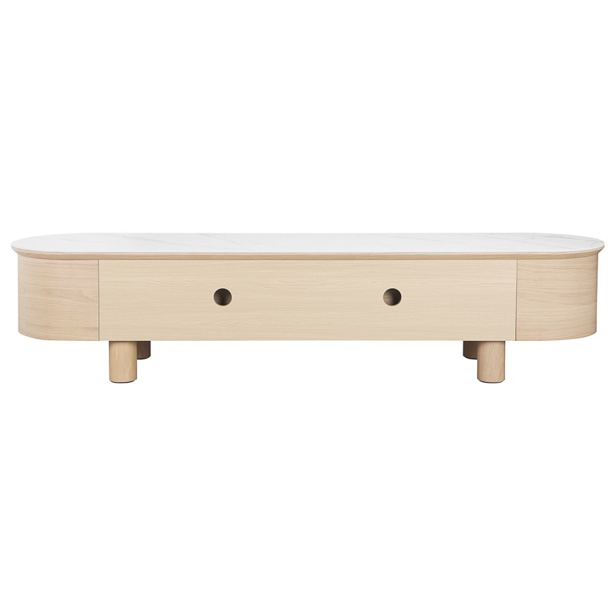 Large Oak & Marble Top TV Stand - TV's up to 85" - Gianna