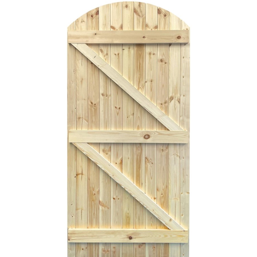 Wooden Pine Ledged &amp; Braced Arched Top Garden Gate - Unfinished 1981 x 915 x 44 mm - XL Joinery