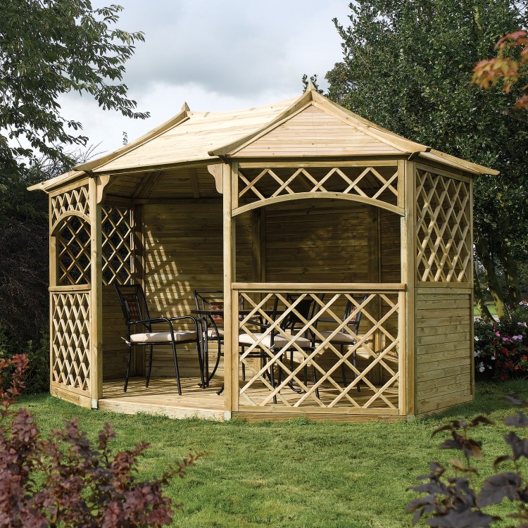 Rowlinson Sandringham Wooden Garden Gazebo with Built In Benches