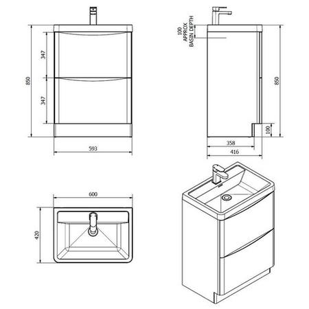 White Free Standing Bathroom Vanity Unit & Basin - W600mm