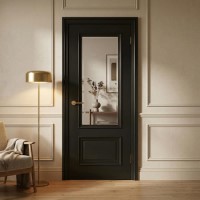 Internal Black Half-Glazed Door with Clear Bevelled Glass - 1981 x 762 x 35mm - Nelson - XL Joinery