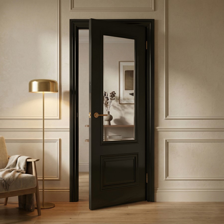 Internal Black Half-Glazed Door with Clear Bevelled Glass - 1981 x 762 x 35mm - Nelson - XL Joinery