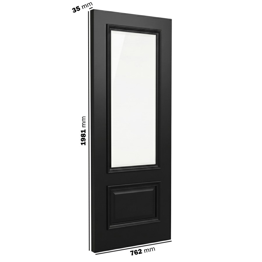 Internal Black Half-Glazed Door with Clear Bevelled Glass - 1981 x 762 x 35mm - Nelson - XL Joinery