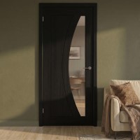 Internal Black Glazed Door with Reeded Glass - Pre-Finished - 1981 x 762 x 35mm - Salerno - XL Joinery