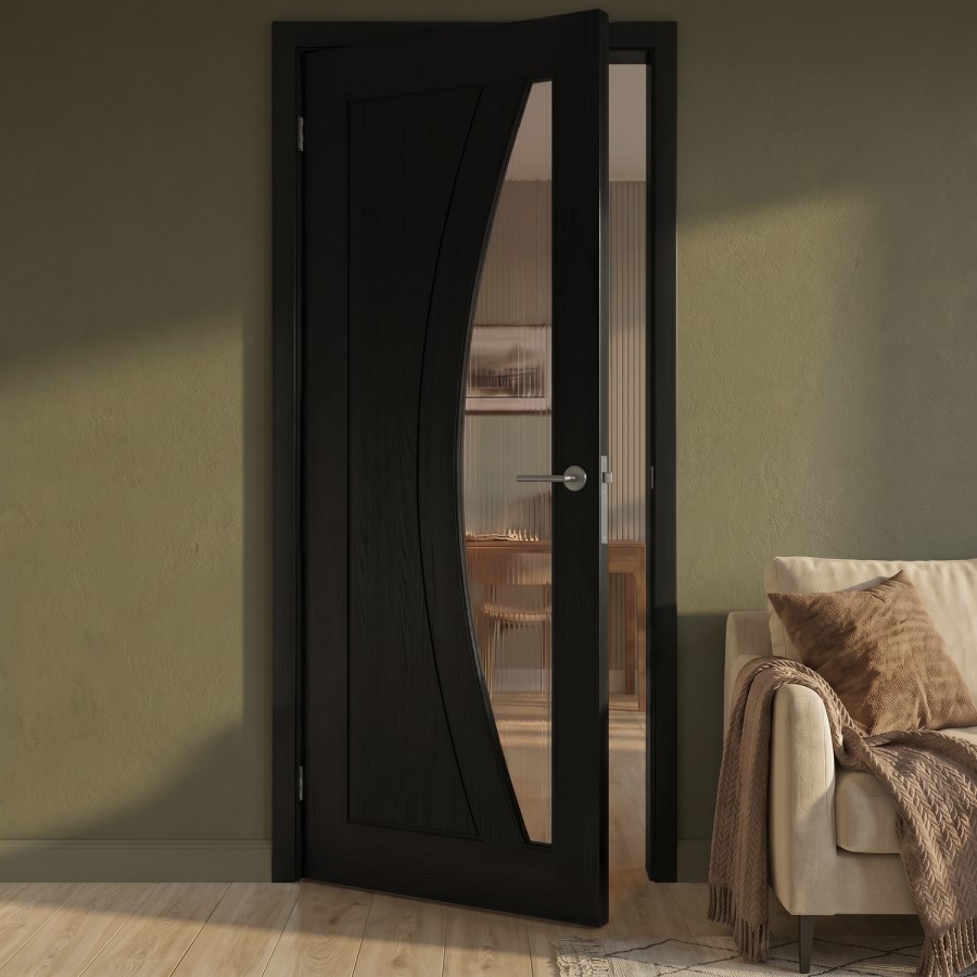 Internal Black Glazed Door with Reeded Glass - Pre-Finished - 1981 x 762 x 35mm - Salerno - XL Joinery