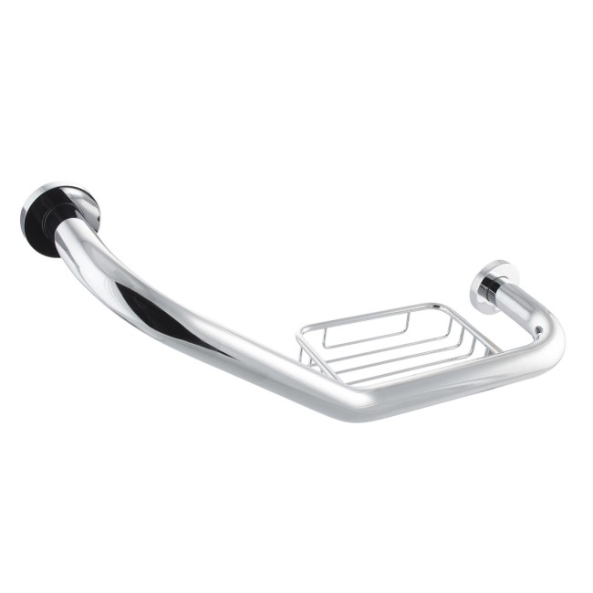 Grab Bar With Soap Basket  In Chrome 25mm