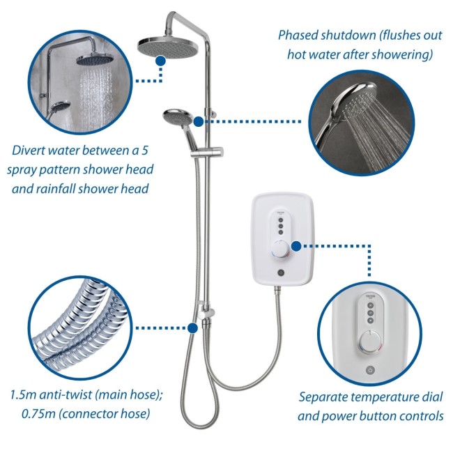 Triton Danzi Duelec 9.5kW Gloss White Electric Shower