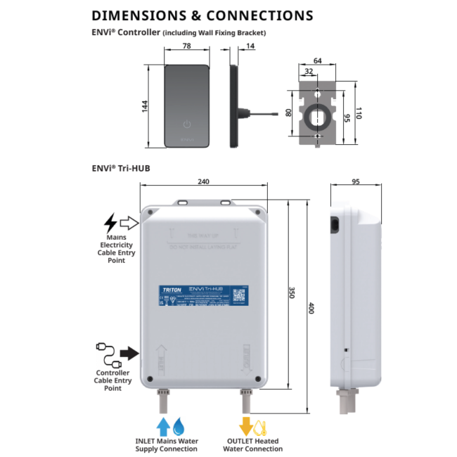 Triton ENVi 9.0kW Electric Shower With Inline Wall Fed Shower Kit - Chrome