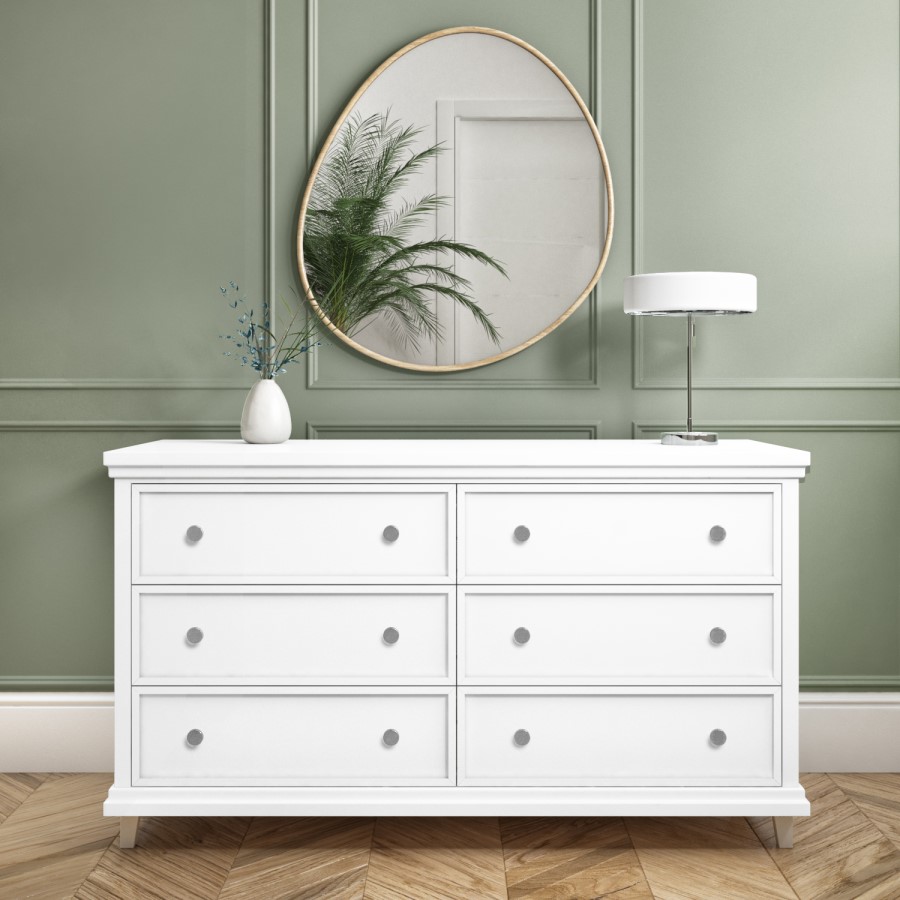 Wide White Chest of 6 Drawers - Georgia