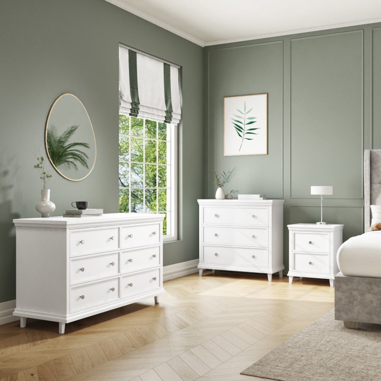 6 Drawer Wide Chest of Drawers in White - Georgia