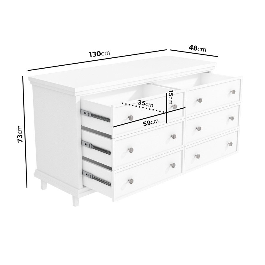 GRADE A2 - Georgia 6 Drawer Wide Chest of Drawers in White