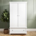 GEO005A White Painted Double Wardrobe with Drawer - Georgia
