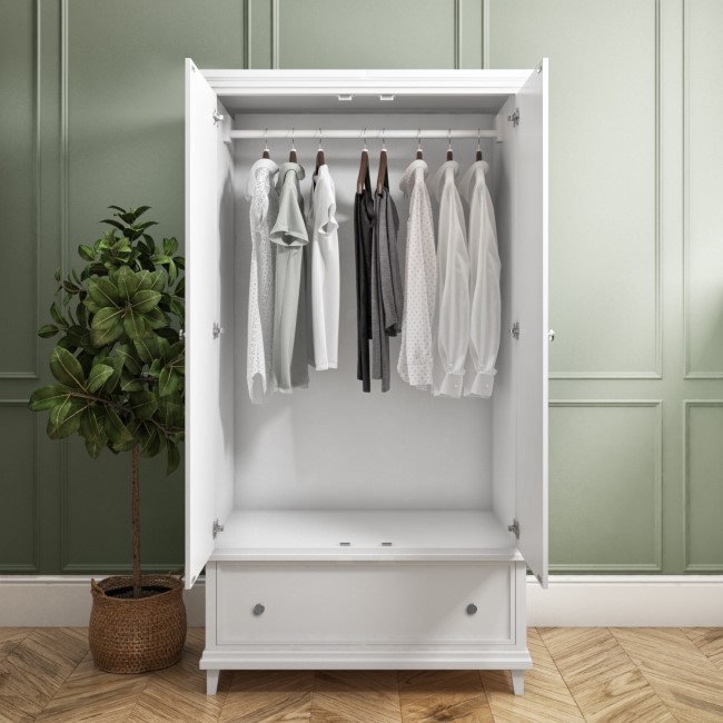 White Double Wardrobe with Drawer - Georgia