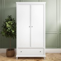 White 2-Door Double Wardrobe with Drawer - Georgia White 2-Door Double Wardrobe with Drawer - Georgia