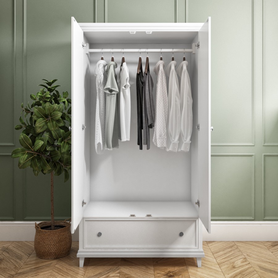 White 2-Door Double Wardrobe with Drawer - Georgia