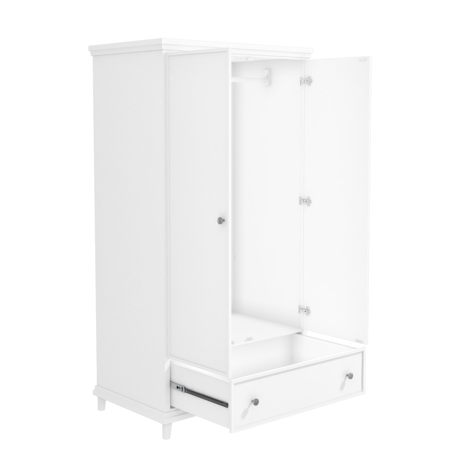 White 2-Door Double Wardrobe with Drawer - Georgia