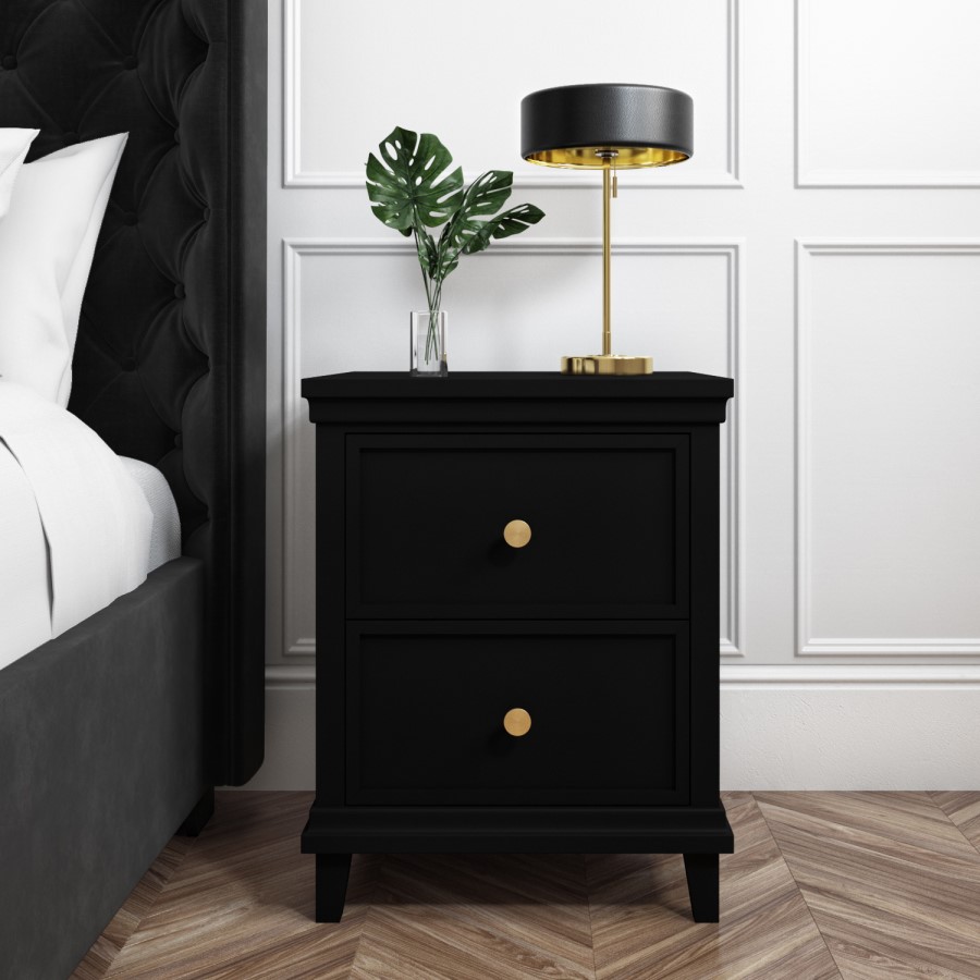 Black 2 Drawer Bedside Table - Georgia