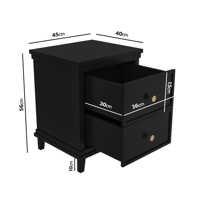 Black 2 Drawer Bedside Table - Georgia