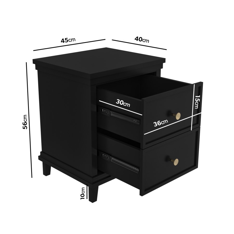 GRADE A2 - Georgia 2 Drawer Bedside Table in Black