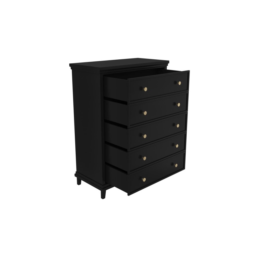 GRADE A1 - 5 Drawer Tall Chest of Drawers in Black - Georgia