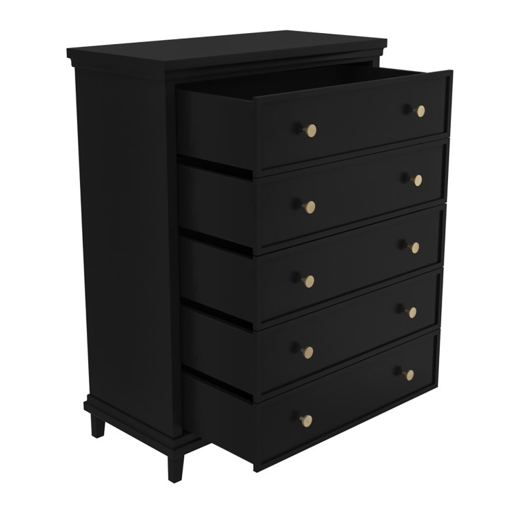 Tall Black Chest of 5 Drawers - Georgia