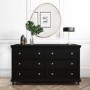 GRADE A1 - Black and Gold Wooden Wide Chest of 6 Drawers - Georgia