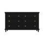 GRADE A1 - Black and Gold Wooden Wide Chest of 6 Drawers - Georgia