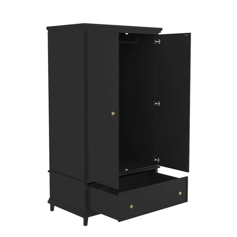 GRADE A2 - Black Double Wardrobe with Drawer - Georgia