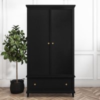 Black Double Wardrobe with Drawer - Georgia Black Double Wardrobe with Drawer - Georgia