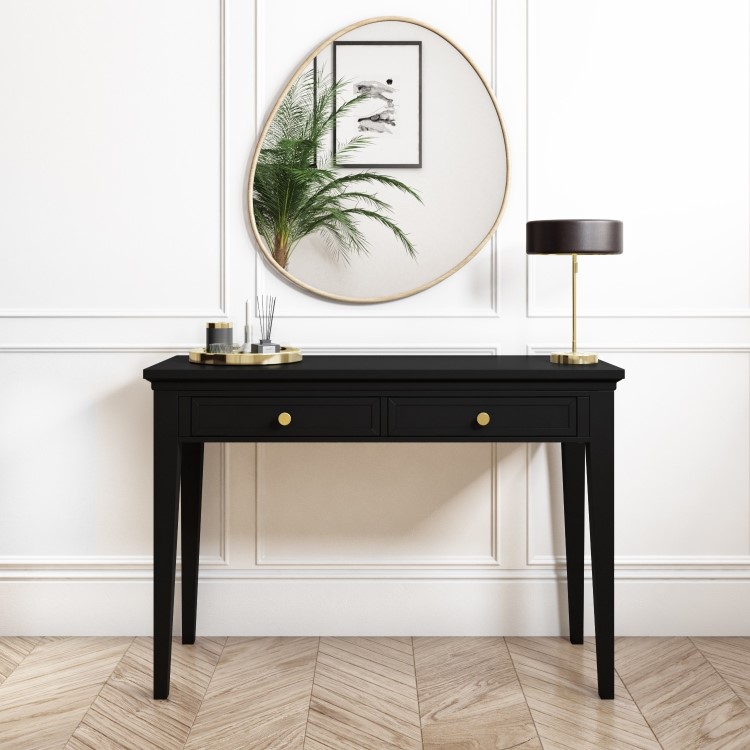 ONLY OPENED - Black and Gold Wooden Dressing Table with 2 Drawers - Georgia 