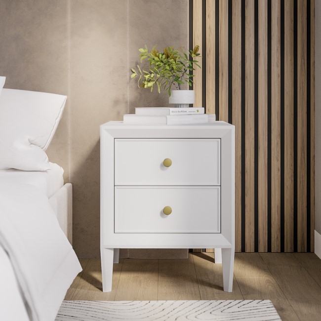 White 2-Drawer Wooden Bedside Table - Georgie