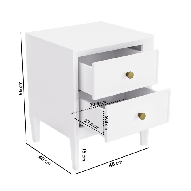 White 2-Drawer Wooden Bedside Table - Georgie